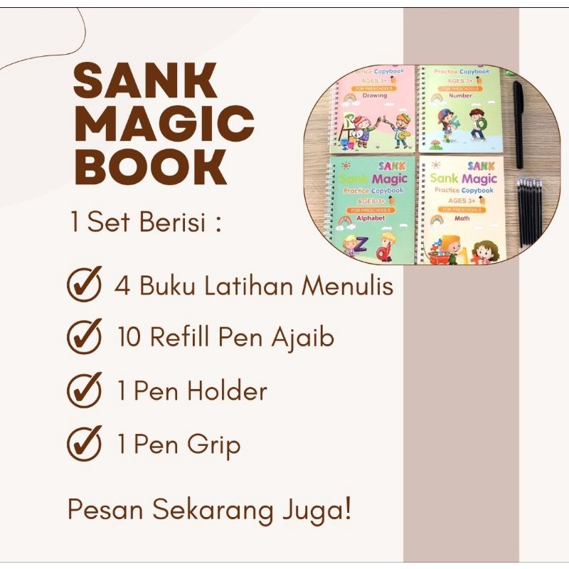 SANK MAGIC BOOK INGGRIS (PAKET HEMAT) 4 Buku + 10 Refill + 1 Pen Holder + 1 Pen Grip