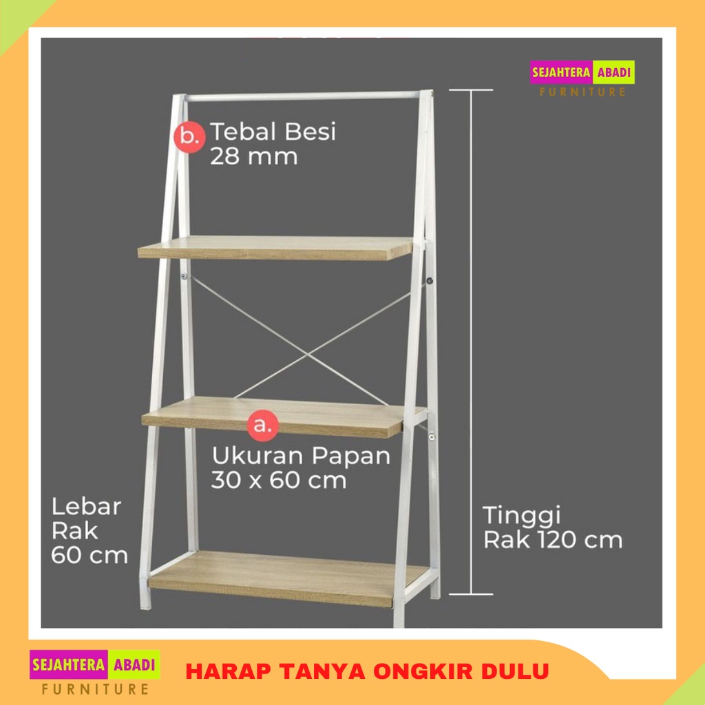 Rak Besi Susun 3 Shelves, Rak Buku, Rak TV, Rak Buku Kombinasi Kayu+Besi