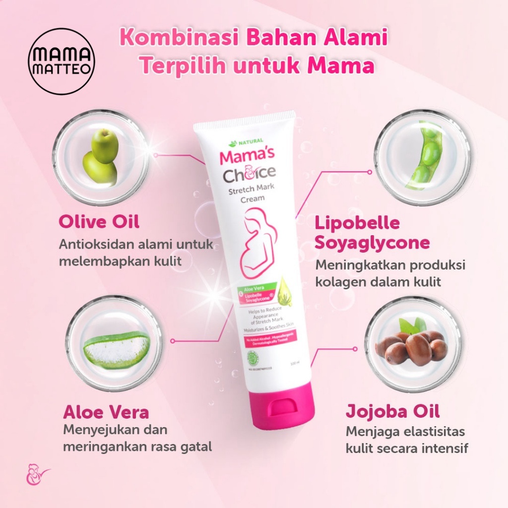 MAMA'S CHOICE Stretch Mark Cream 100ml / Krim Mamas Choice Memudarkan Stretchmark / Perut Gatal / BANDUNG