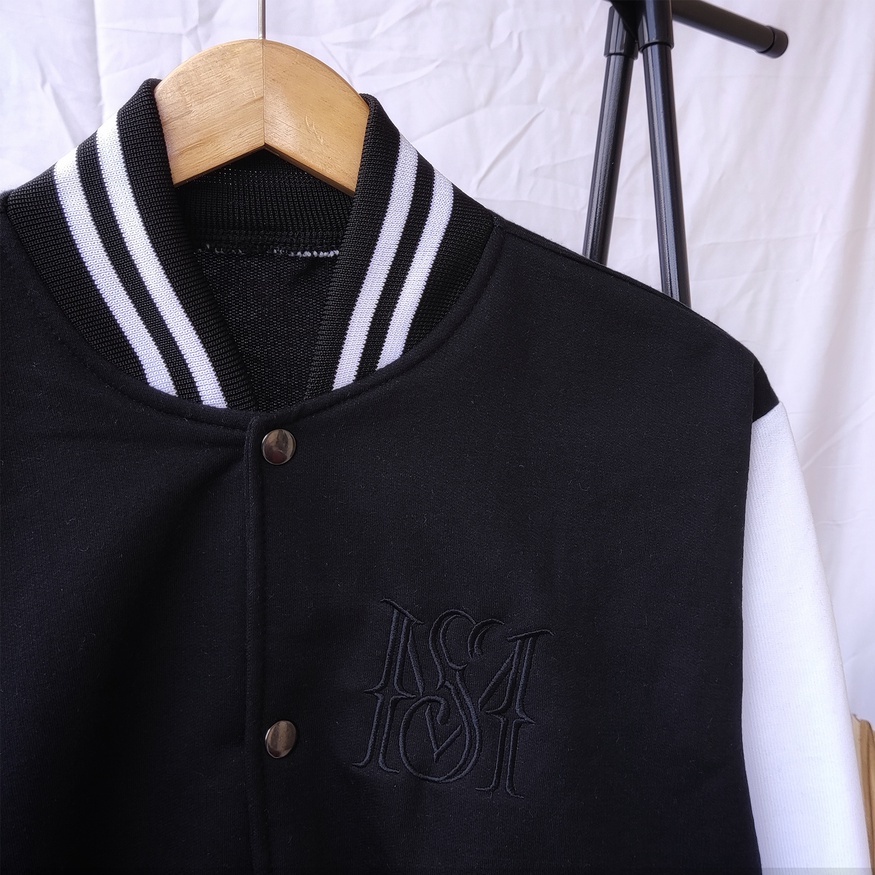 Jaket Baseball Crop Wanita - Bahan Fleece - Allsize - Varsity Jacket