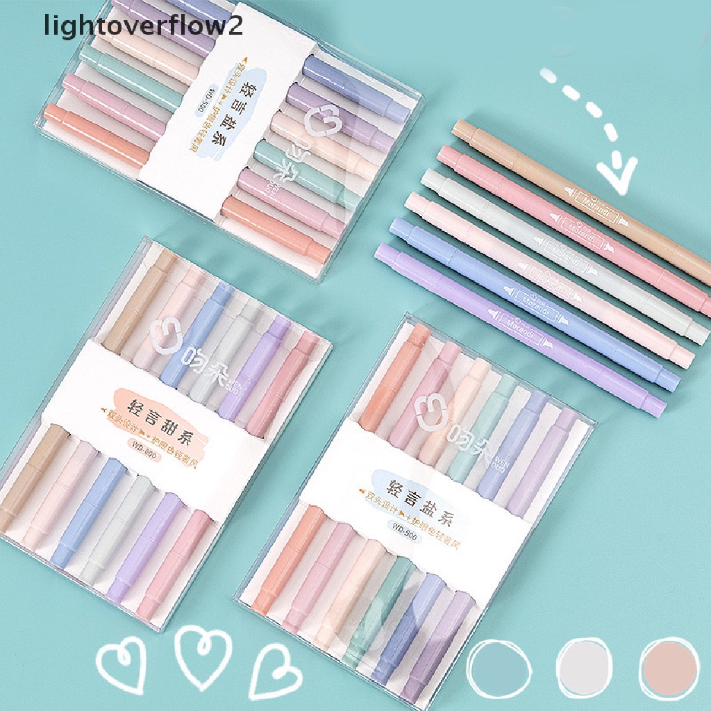 (lightoverflow2) 6pcs / set Spidol Manga Ujung Ganda Warna Permen