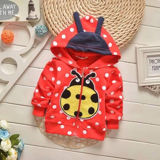 Jaket Bayi Cowok Cewek Impor motif Bee Red ukuran Newborn Baru Lahir - 1tahun