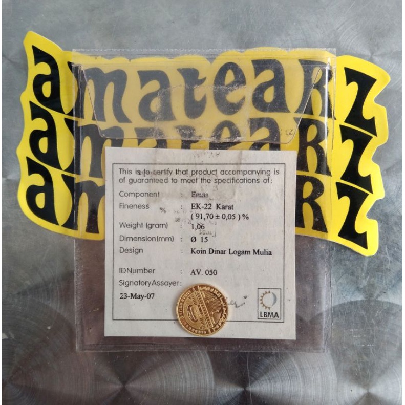 1/4 DINAR ANTAM BERSERTIFIKAT LBMA BERAT 1,06 GRAM KADAR 91,7 %