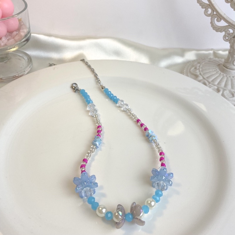 Kalung Necklace handmade Manik Manik Single Necklace Choker Hijab Clover