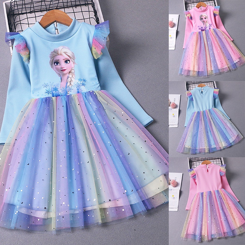 Gadis Lengan Panjang Elsa Frozen Dress Tulle Pernikahan Putri Gaun Gaun untuk Anak-anak Gaun Pesta Formal