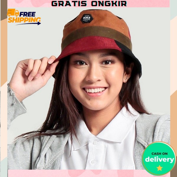 Bucket Hat Pria Polos Rainbow Kekinian Korean Style Topi Pria Import Topi Cowok Casual Pelindung Kep