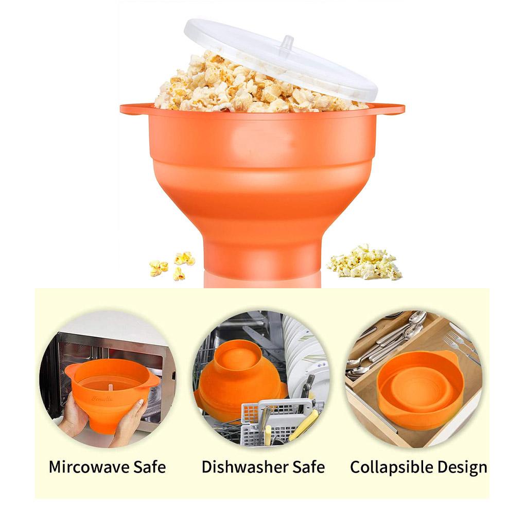 Ember Popcorn Dengan Tutup Pegangan Silicone Bowl Microwave Lipat