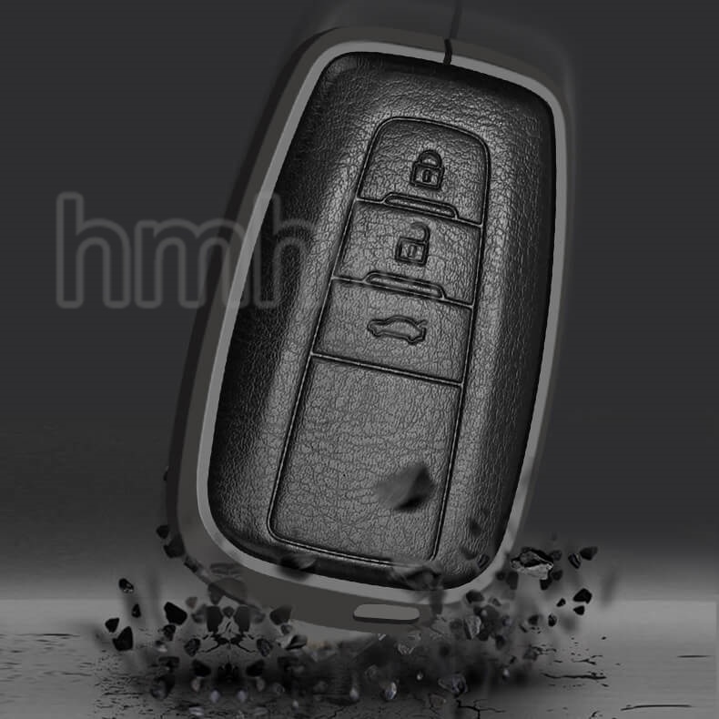 [Tersedia] Untuk Toyota Hilux Rogue &amp; Revo/Innova/Fortuner Keyless Remote Key Aluminium Alloy Leather Protection Cover Casing