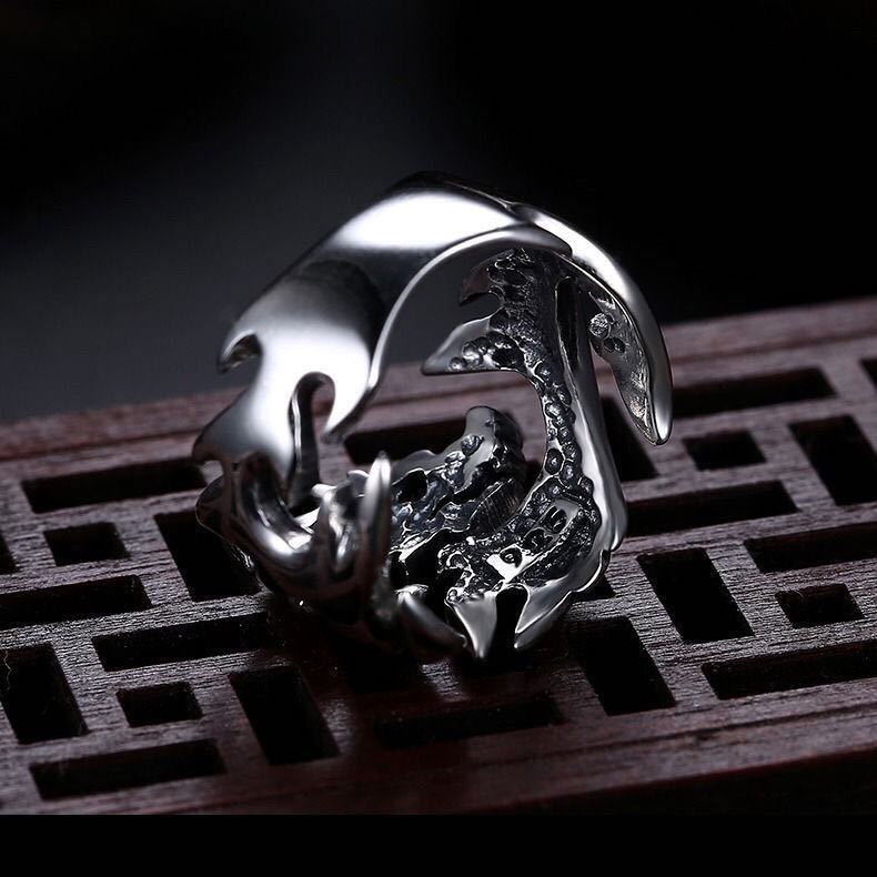 Cincin Model Lebar Desain Naga Gaya Cina national Untuk Pria Dan Wanita
