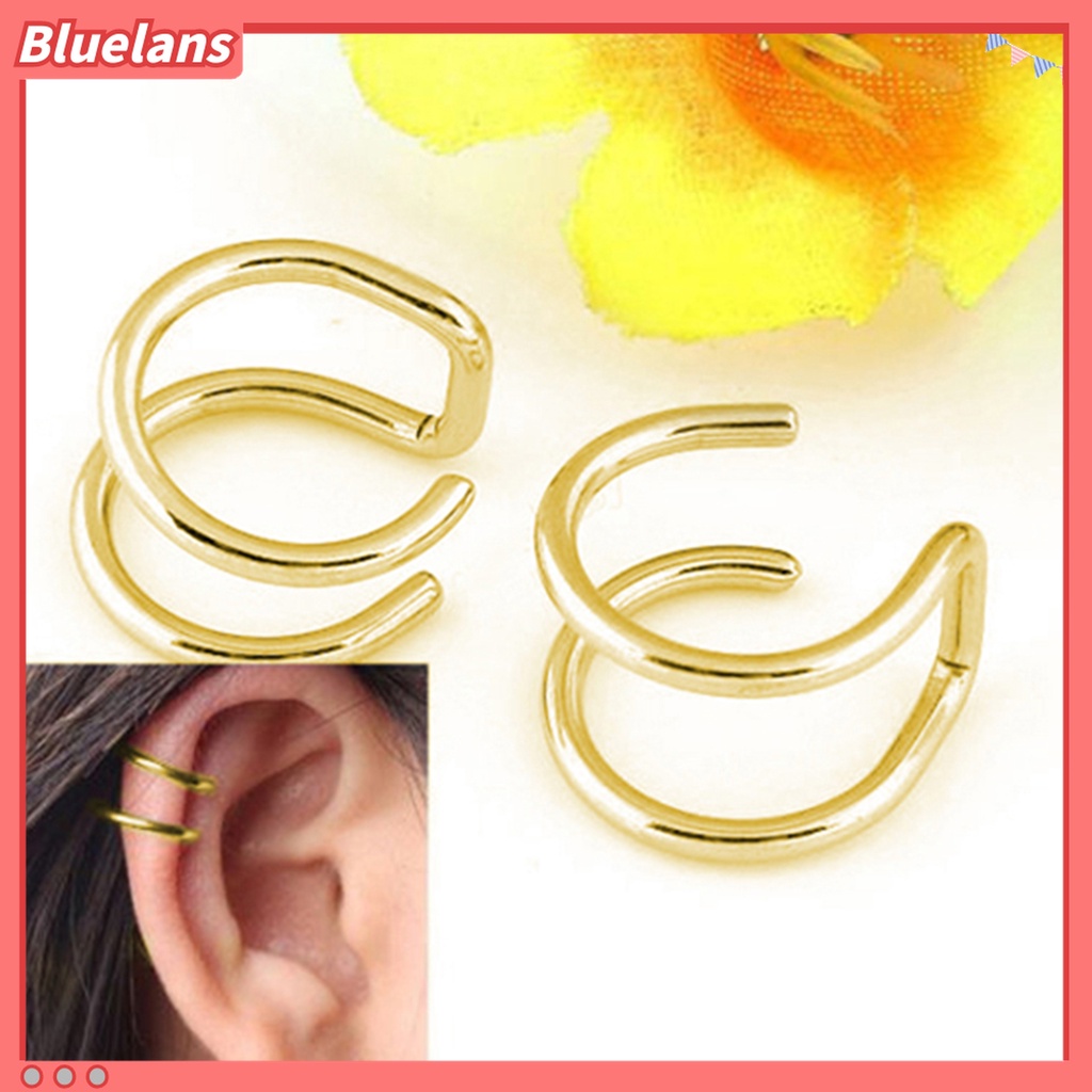 Anting Klip Tulang Rawan Palsu 2 Baris Bahan Stainless Steel