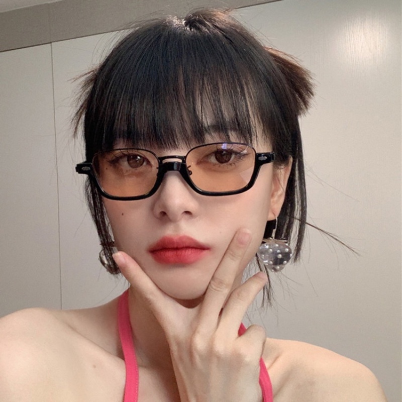 (YUZHU) Half Frame Rice Nail Small Frame Trendy Sunglasses 2021 New Net Red with Retro Female INS Style