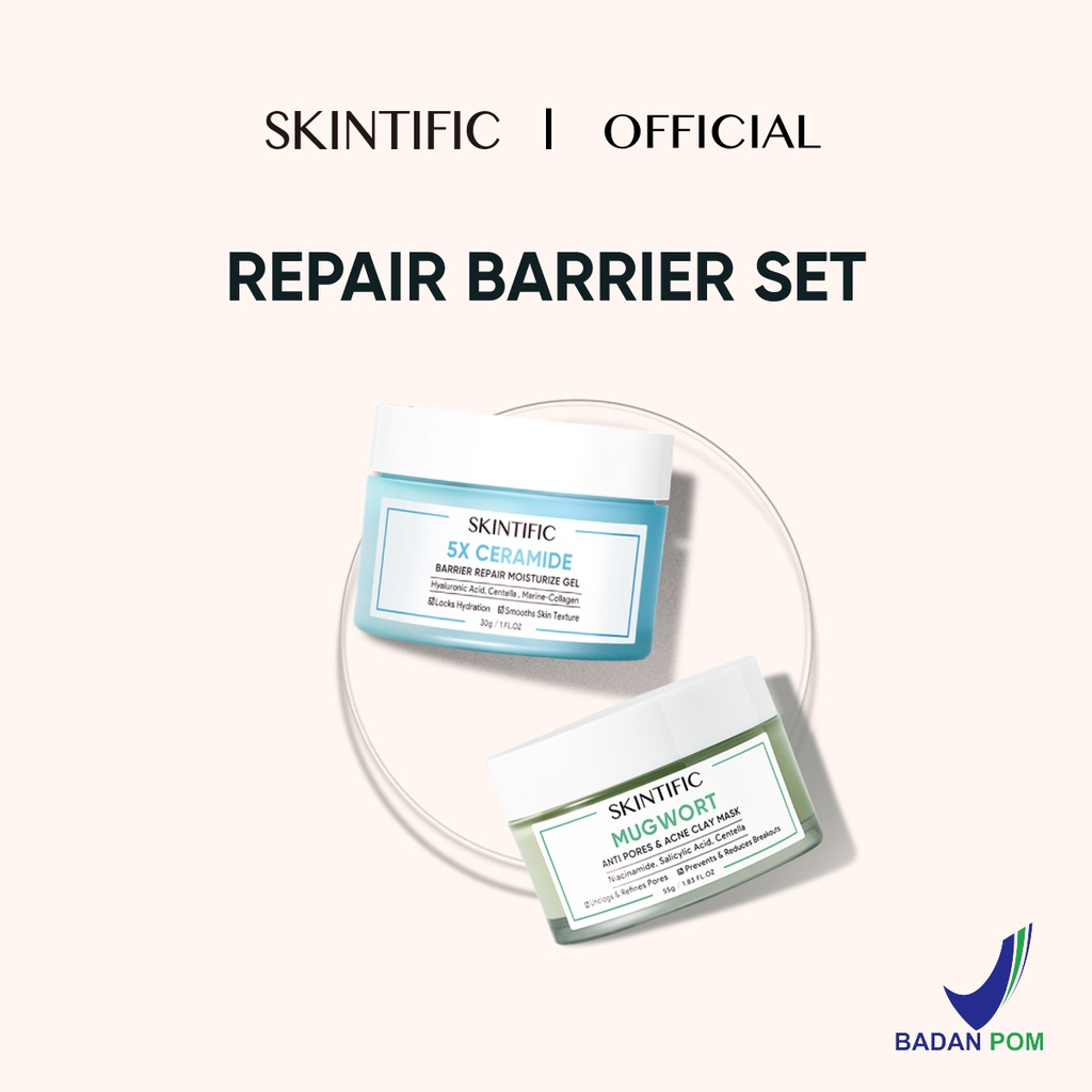 SKINTIFIC Acne Repair Barrier Paket Skincare with 5x Ceramide Moisturizer Cream Pelembab Wajah + Mugwort Mask Anti Acne Mud Mask Masker Wajah【BPOM】