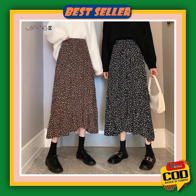 Rok Polos Panjang Wanita Dewasa Model Payung Bahan Katunsupernova Rok Korea/Rok Plisket Bunga Korea/