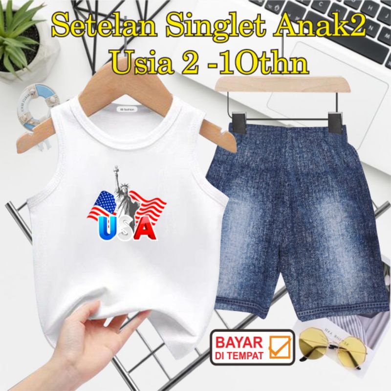 ((IB))SETELAN SINGLET ANAK SEMI JEANS/USA DIGITAL SABLON