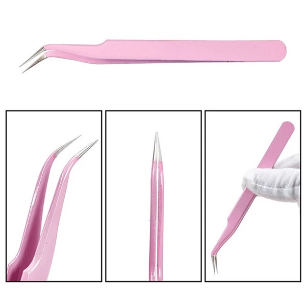 Pinset Bulu Mata Bengkok Pink / Penjepit Tweezers Eyelash Extension / Pen jepit Multifungsi Murah / TV-115