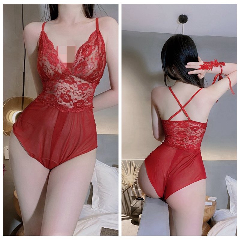 Online Fashion Lingerie Sexy Bodysuit Wanita Sexy V Deep Teddy Bodysuit Renda A563