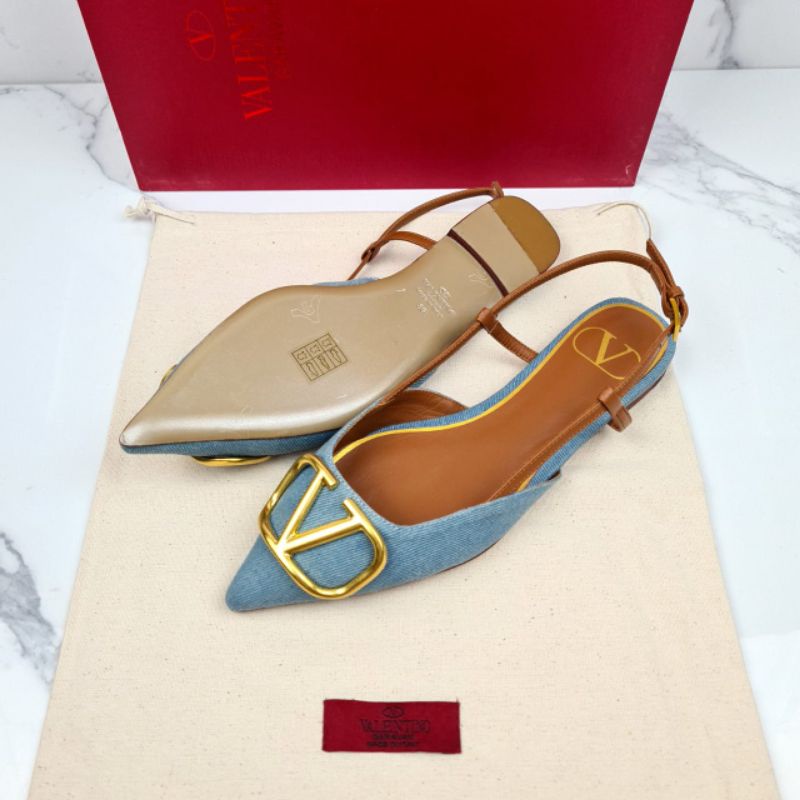 Sepatu Wanita Flat Shoes Valentino V Logo Denim