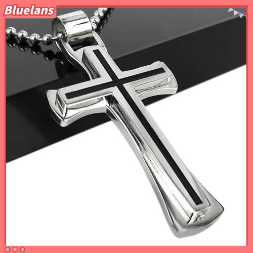 Bluelans Men Cool Stainless Steel Cross Pendant Chain Necklace Valentine Day Gift