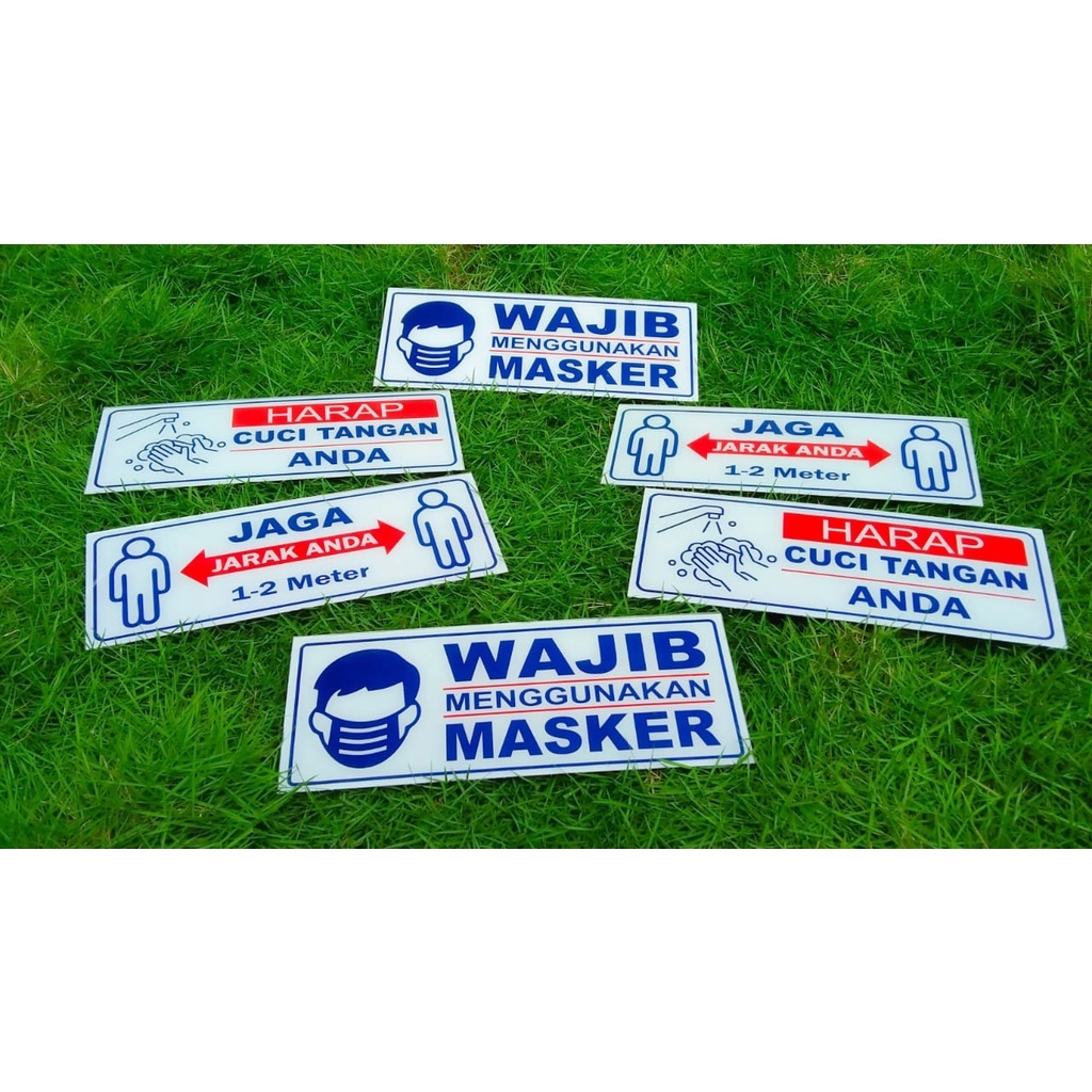 

Akrilik Stiker Kesehatan WAJIB MASKER - JAGA JARAK - CUCI TANGAN - HAND SANITIZER, 25 x 10 cm