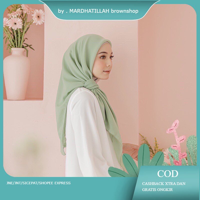 kerudung jilbab segi empat BELLA SQUARE polos bahan double hycon ( pollycotton ) premium jahit tepi 