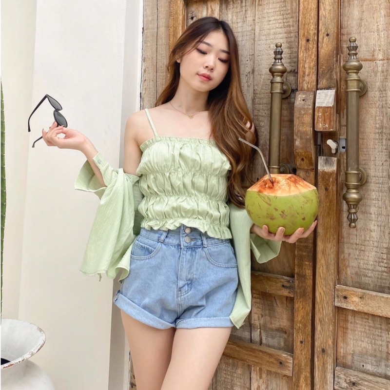 HAZEL 2 IN 1 SET KOREA - SET KEMEJA TANGAN PANJANG WANITA - TANK TOP DAN OUTER PREMIUM SIMPLE OUTFIT - ATASAN WANITA BALI VIBES - HADIAH / KADO ULTAH CEWEK