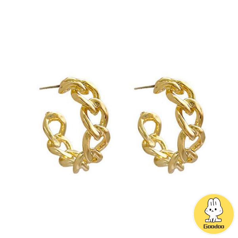 Anting Stud Model Rantai Rongga Bahan Logam Gaya Retro -Doo