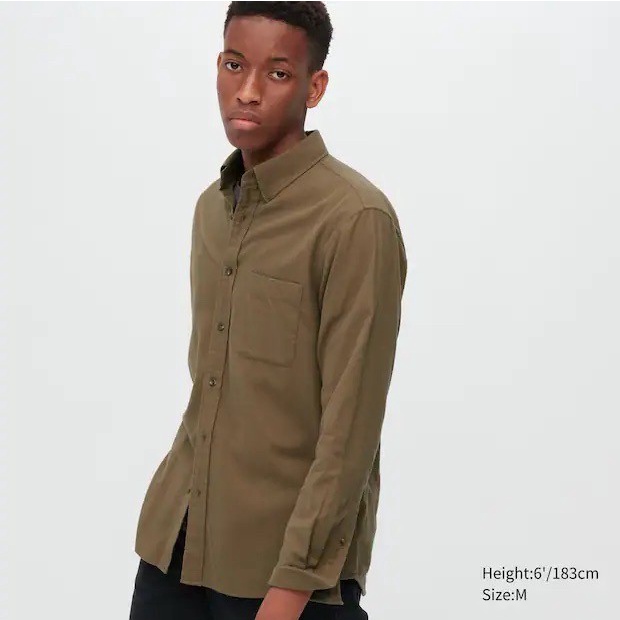 Kemeja Uniqlo Flannel Regular Collar Long Sleeve Shirt Olive