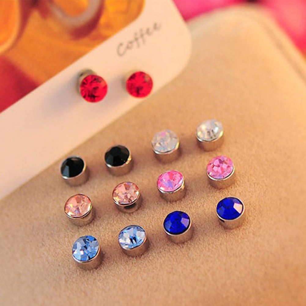 1 Pasang Anting Stud Magnet Bahan Zirkon Berlian Imitasi Untuk Unisex