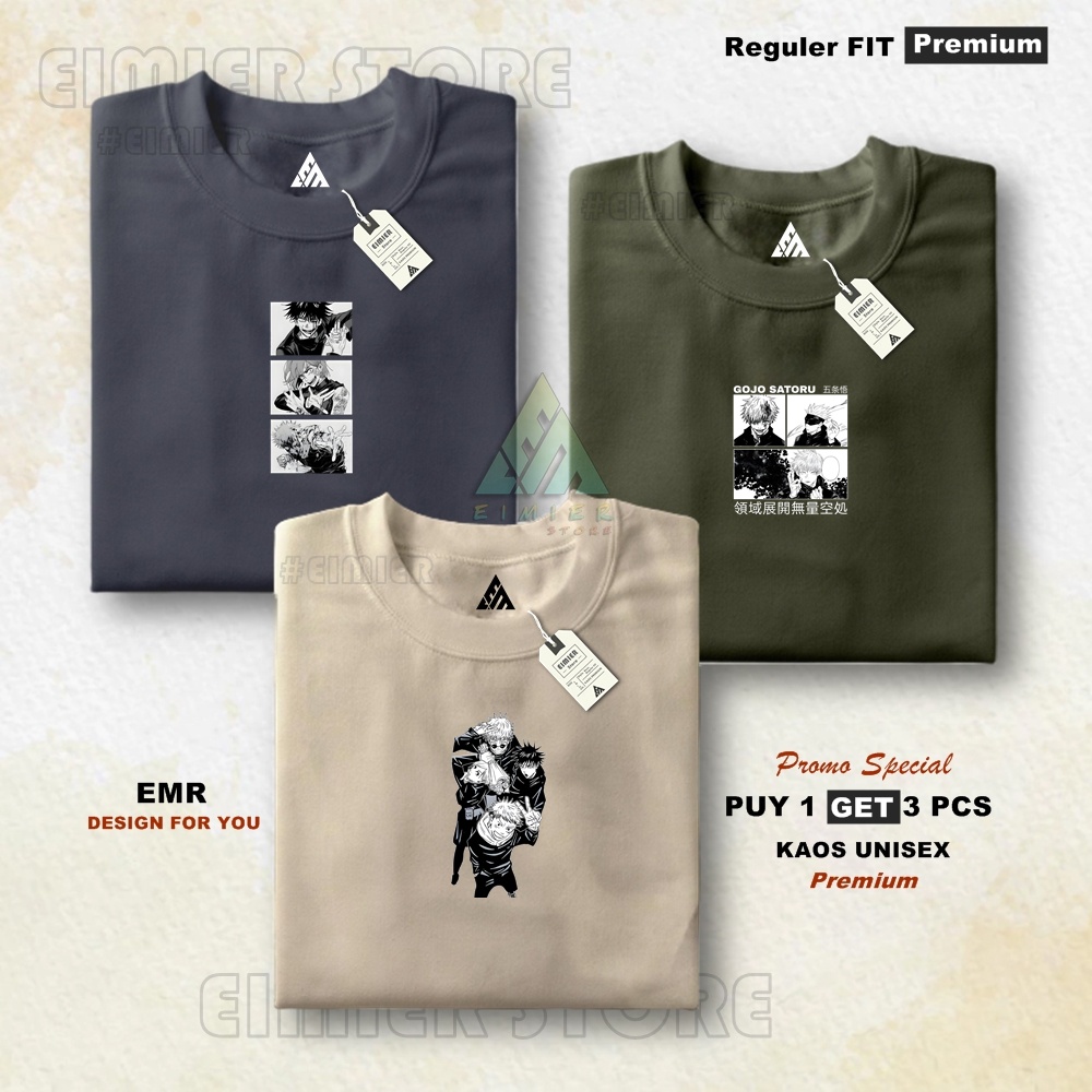 Eimierzoe Buy 1 Get 3 Pcs Baju Kaos Pria Distro Cotton Combed 30s Premium Anime Gojo Satoru Kaisen