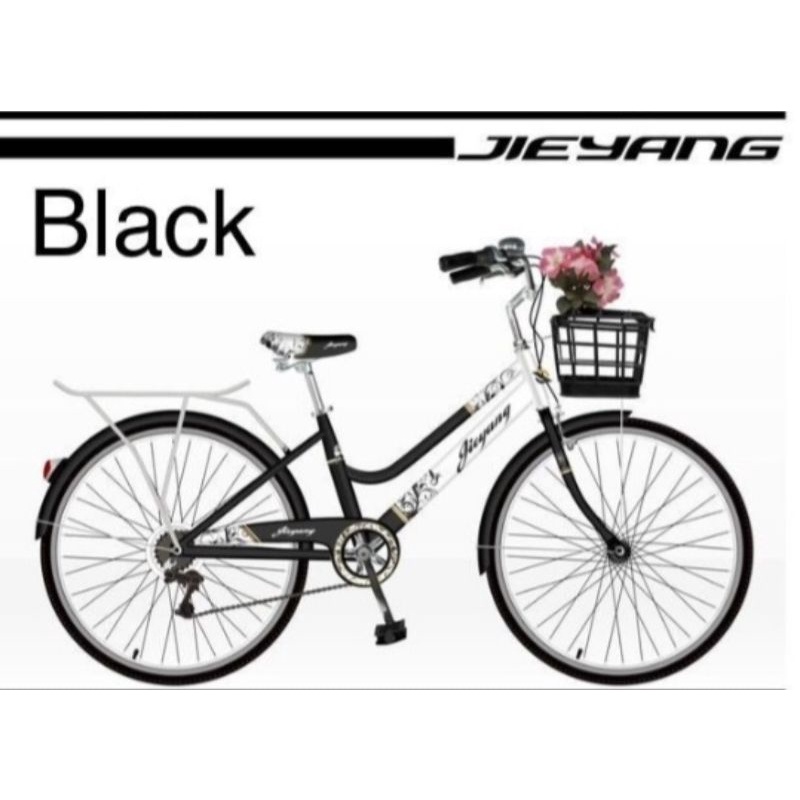 SEPEDA CITY BIKE KERANJANG DEWASA JIEYANG 26 INCH OPERAN SHIMANO HITAM