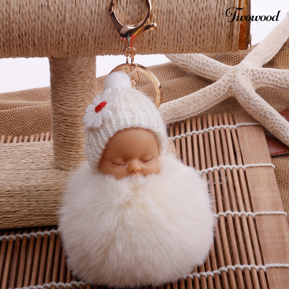 Twowood Gantungan Kunci Boneka Bayi Tidur Pompom Bahan Plush