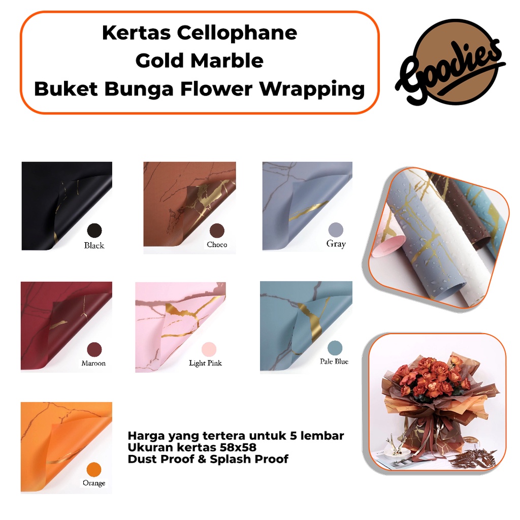

*5 LEMBAR* Kertas Cellophane Buket Bunga [Gold Marble] Flower Wrapping Paper Celophane / Chellophane Murah untuk Snack Uang