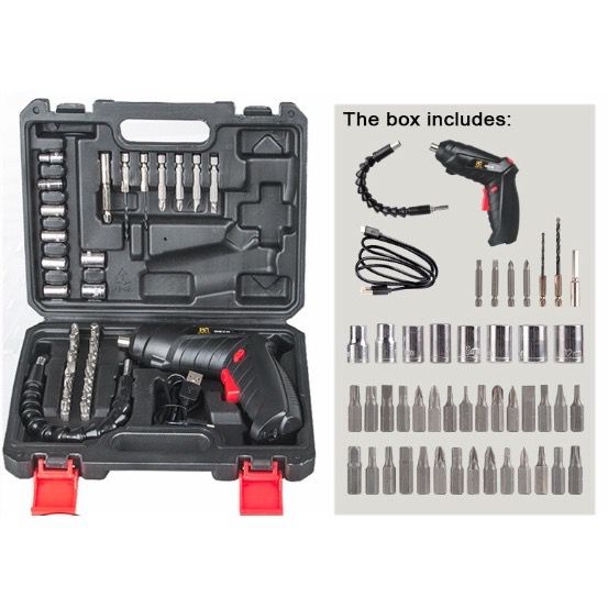 # HJ # Set Mesin Bor Obeng 48 Buah Kunci Electric Screwdriver Set Screwdriver Tanpa Kabel