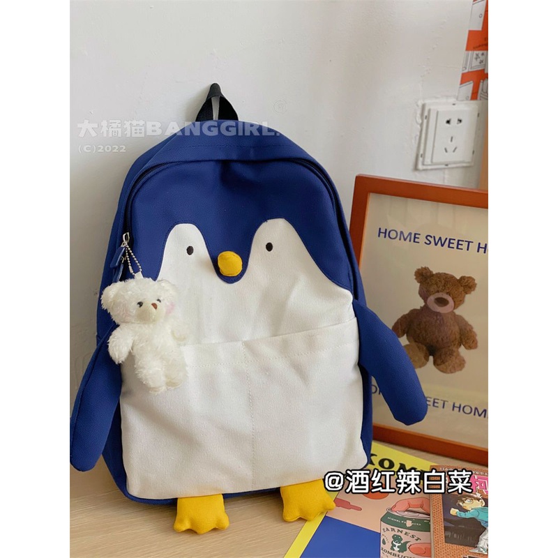 ✺Sera impor tas sekolah INS Korea lucu lembut penguin kecil yang lucu kekanak-kanakan girly heart kartun tas sekolah ransel ulzzang