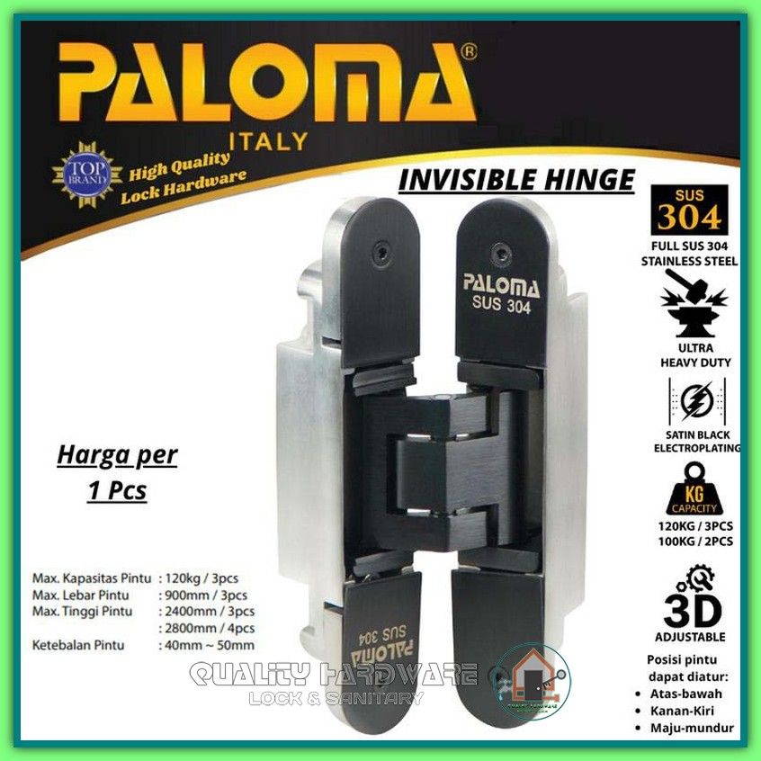 Engsel Pintu Tanam Paloma QHIHP 312 Engsel Pintu Stainless SUS 304 Invisible Hinge Murah Berkualitas