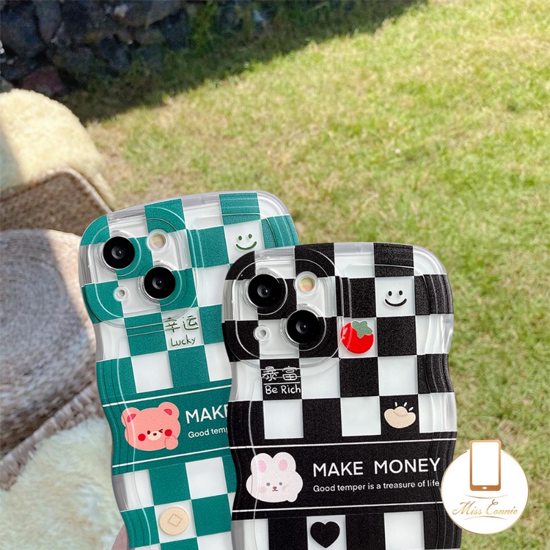 Casing Tepi Bergelombang Redmi 12C 9T 10 9 9A 10A A1 A1+9C NFC Redmi Note9 8 Note 11 Pro+10 Note 10s 11s Note 10 Pro Max Plus Simple Couples Checkerboard Bear Rabbit Soft Tpu Back Cover