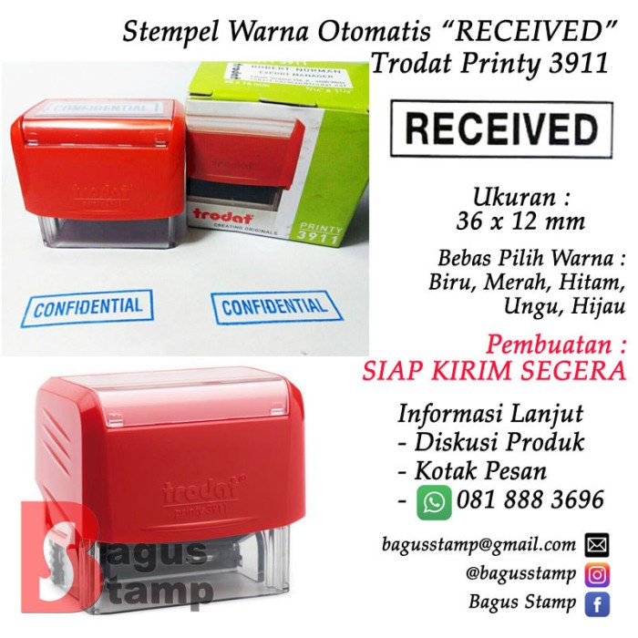 

Jual Stempel Warna Otomatis Received - Trodat Printy 3911 Murah