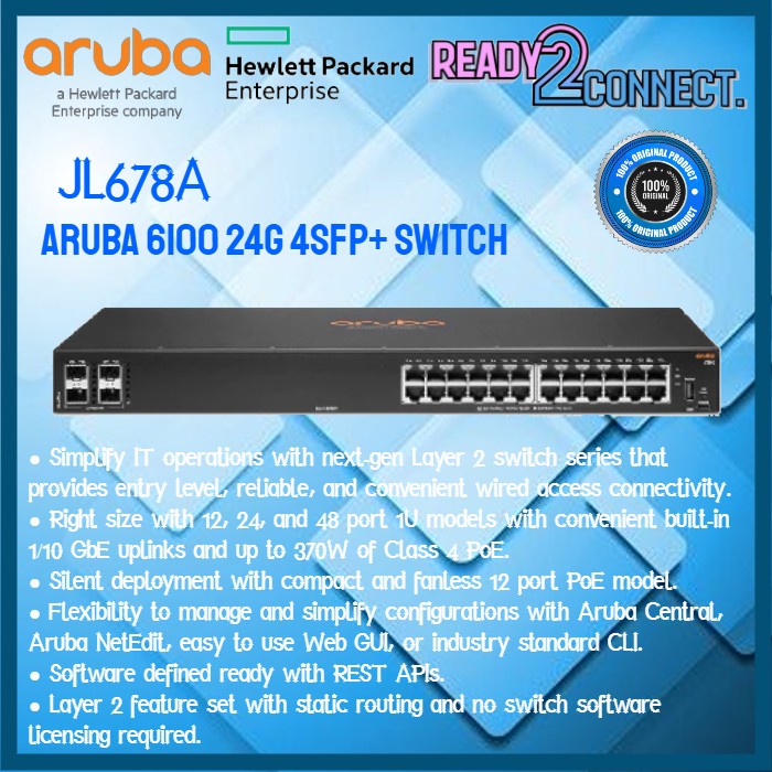 HPE JL678A Aruba 6100 24G 4SFP+ Switch