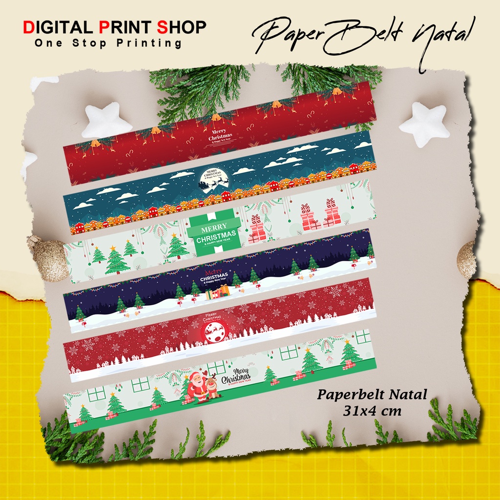 

DPSMALANG - PaperBelt Label Natal | Label Kardus bentuk Sabuk Christmas Ukuran 31x4cm