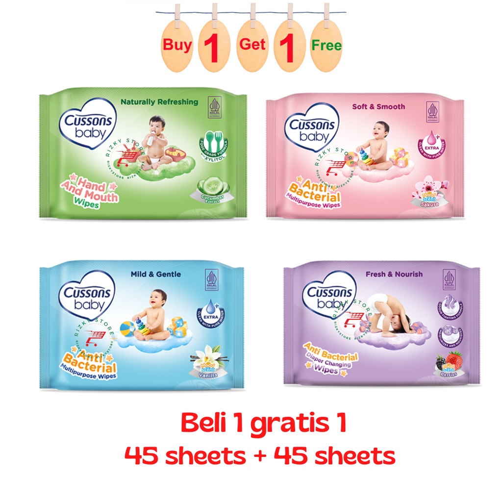 cussons baby wipes tisu basah 45+45 sheet