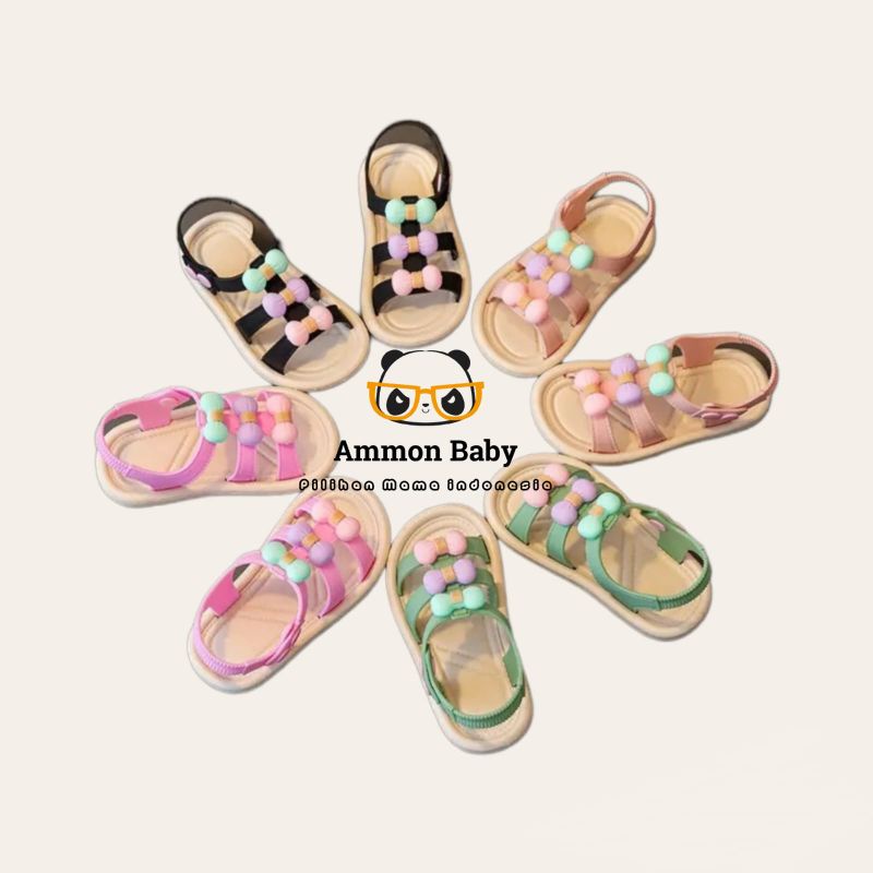 SANDAL ANAK PEREMPUAN MOTIF PITA BULAT UMUR 2-7 TAHUN-AMMON BABY