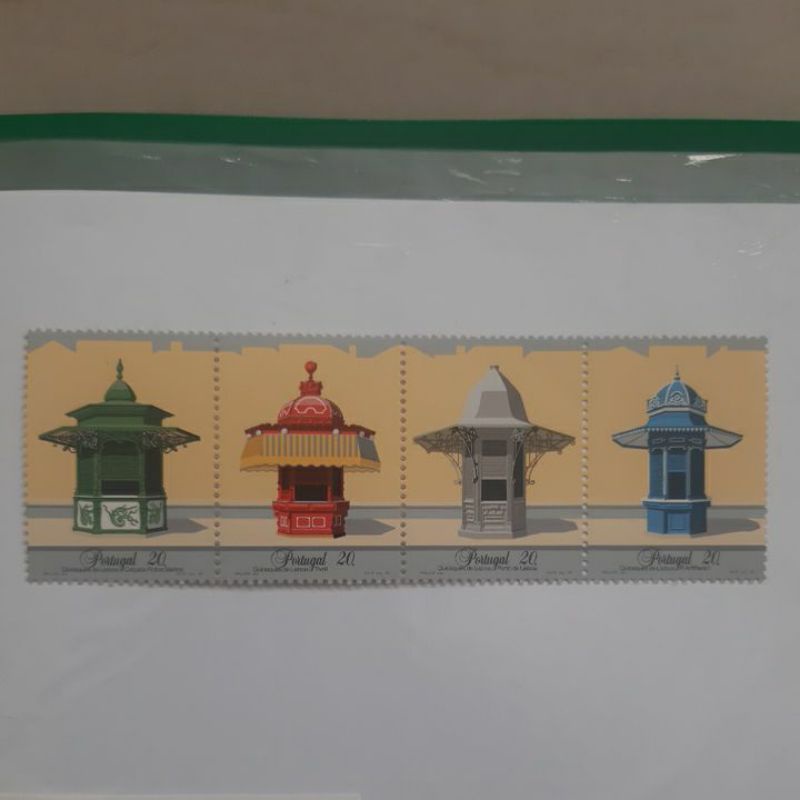 

Perangko Portugal 1985 Quiosques de Lisboa Kios toko strip 4 prangko