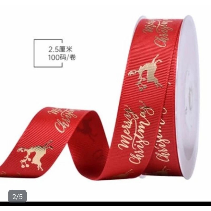 PITA RIBBON NATAL LUCU PITA KADO MERRY CHRISTSMAS /meter P-2.5cm