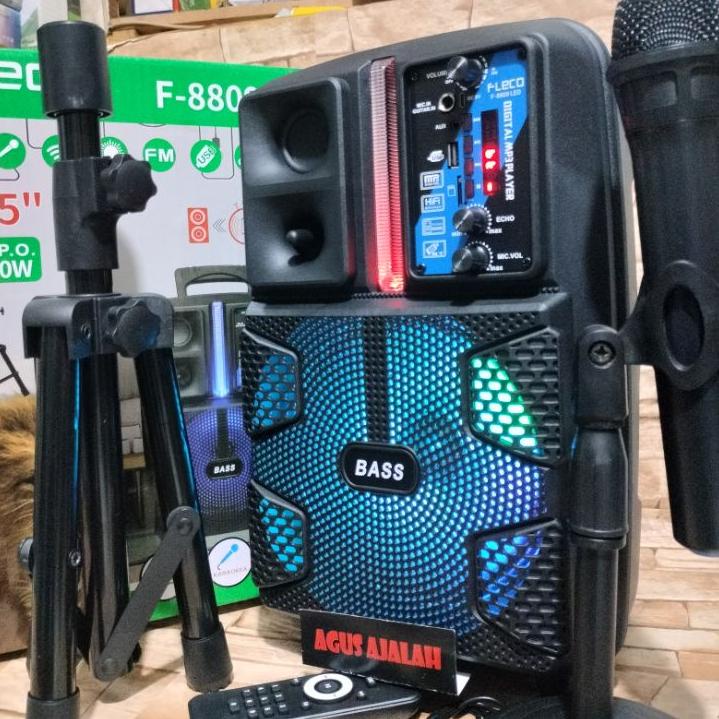 Sale Terbatas speaker bluetooth karaoke 8,5 inch mic wireless x bass radio fm 5000watt LED xtra bass