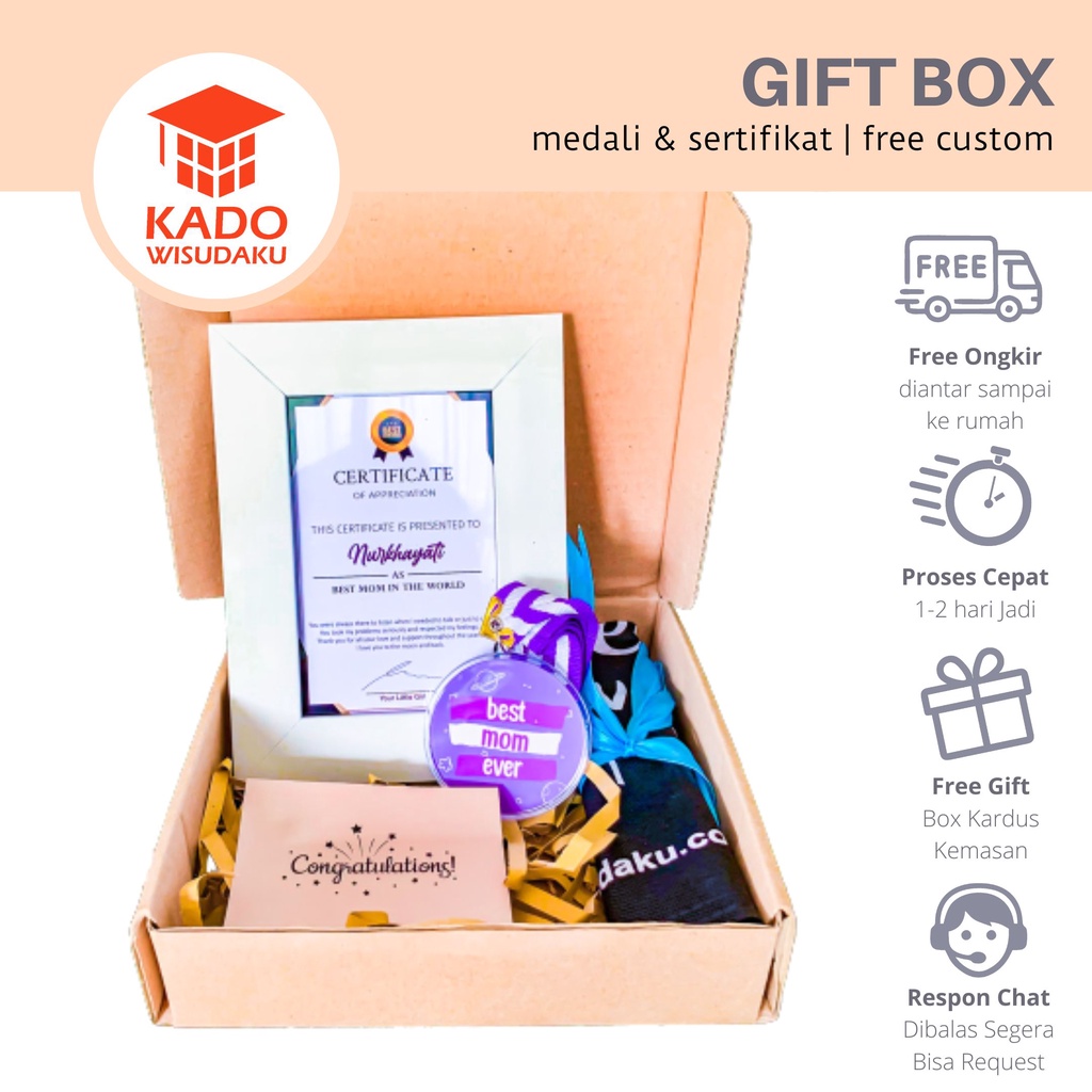 

Gift Box Kado Hari Ibu Medali dan Sertifikat