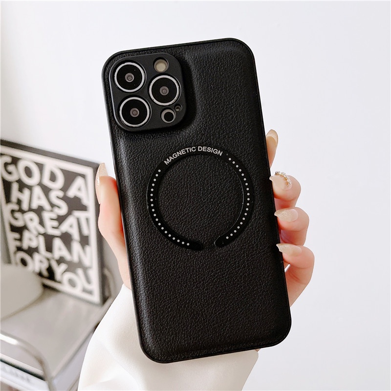 Case Magnetik Shockproof Tekstur Litchi Cover IPhone 11 12 13 14 Pro Max X XS XR
