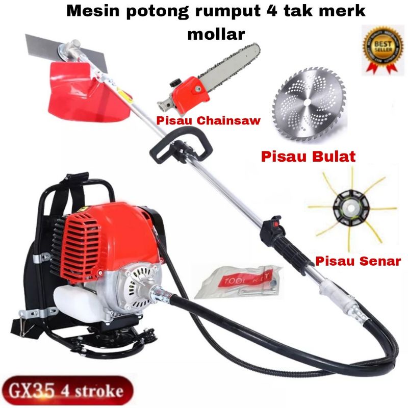 Mesin potong rumput 4 tak Honda merk mollar Komplit pisau potong kayu