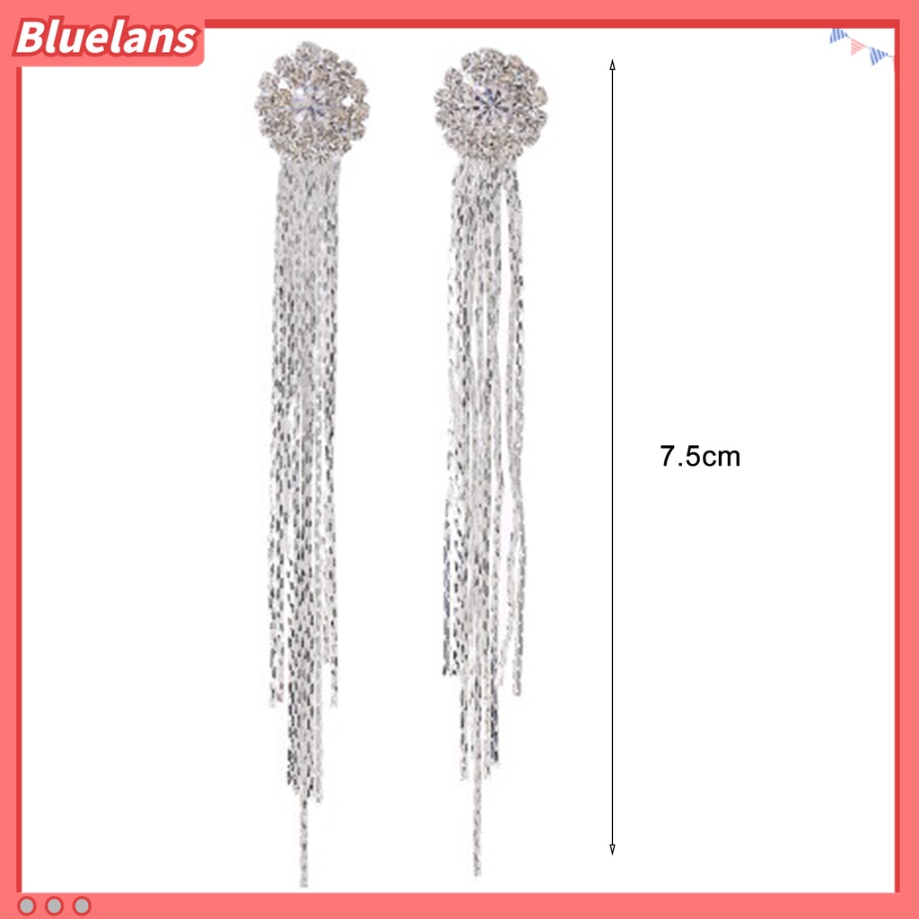 Anting Rumbai Panjang Aksen Bola Berlian Imitasi Untuk Aksesoris Perhiasan