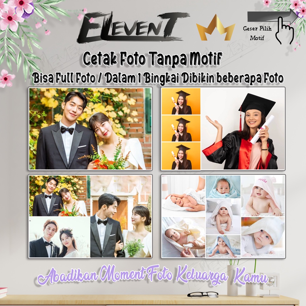 Cetak Papan MDF / Bingkai Foto Kaca Tanpa Desain/Setting Pajangan Walldecor Foto Pernikahan, Anak, Bayi, Wedding, Wisuda,  Anniversary, Birthday, Graduation Unik Murah