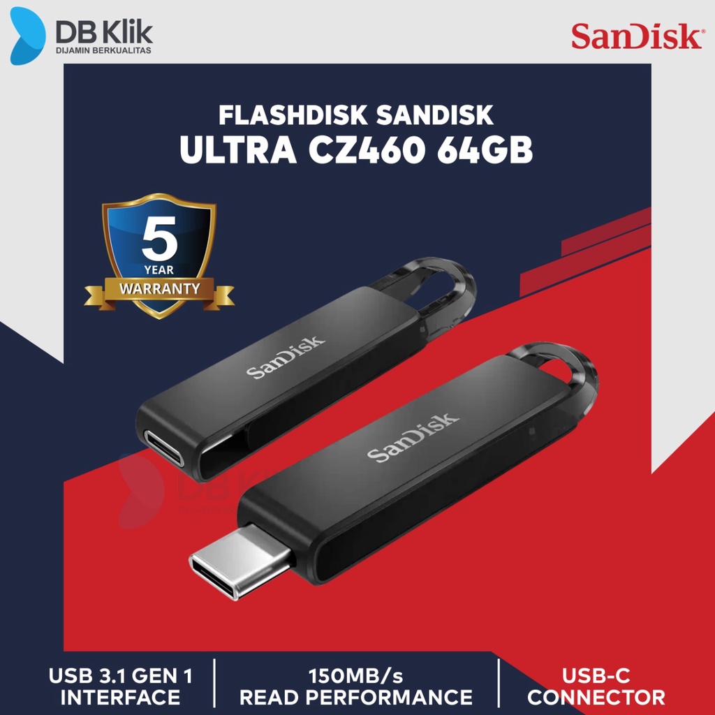 Flashdisk SanDisk Ultra CZ460 64GB USB C 3.1 Super-Thin